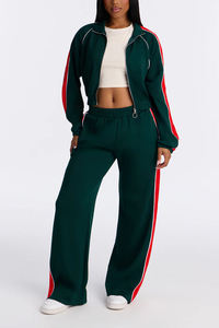 Ensemble de survêtement deux pièces pour femme : veste zippée à manches longues et pantalon large – Tenue décontractée pour le sport, le fitness et l'entraînement en salle de sport - Product Image 2