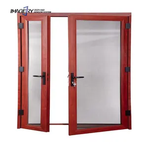 Porta de batente em liga de alumínio com design interno duplo desigual, vidro temperado com barra térmica série 70