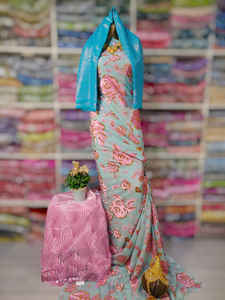 Somalian Maqbal Dirac Beautiful Color Combination With <b>Purple</b> Color Velvet Flower Design On White Snow Soft Cotton <b>Fabric</b> - Product Image 6