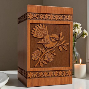 Handcrafted Wooden Cremation Urn | Scorpion Carving, Floral Border <b>Memorial</b> <b>Keepsake</b> by AYAANS - Product Image 1