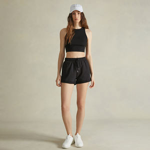 Shorts de Felpa Francesa 100% Algodón Negros para Mujer, Venta al Por Mayor, Ropa Urbana Premium, Logotipo Personalizado, Marca Privada, Shorts Casuales con Cordón - Product Image 4