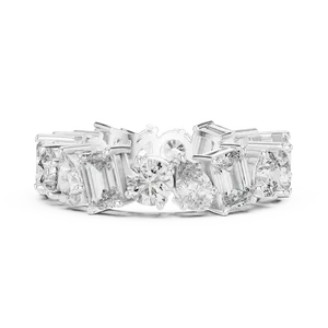 Alternating Multi Shape Pear Round <b>Emerald</b> Lab Grown Diamond Eternity Band 925 <b>Silver</b> Unisex <b>Ring</b> 5.76 CTW Luxury Statement - Product Image 3