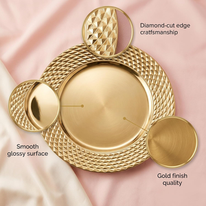 Assiettes de Présentation Élégantes en Aluminium pour Table à Manger, Bord Texturé Géométrique, Vaisselle Décorative pour Fêtes et Mariages - Product Image 2