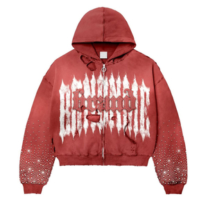 Sudadera con Capucha de Corte Holgado y Hombros Caídos, Estilo Vintage Lavado, para Hombre, Estampada con Pedrería, Directo de Fábrica - Product Image 5