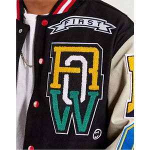 Blouson universitaire pour homme, design patchwork, appliqué brodé, streetwear, col rabattu, simple boutonnage, pour l'automne - Product Image 6