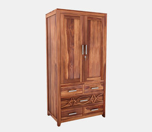 Armario de Madera Allan Sheesham de 2 Puertas (Acabado Miel) con 2 Cajones y 4 Estantes, Mueble de Almacenamiento para el Hogar - Product Image 3