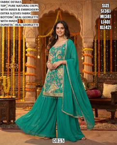 Ensemble de mariage et de fête pour femme Neel Rang Mahal, traditionnel, long jusqu'au sol, brodé, en crêpe et georgette, séchage rapide - Product Image 1