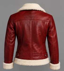 Veste en cuir véritable pour femme avec fourrure, col en fourrure, manteau d'hiver bordeaux - Product Image 6