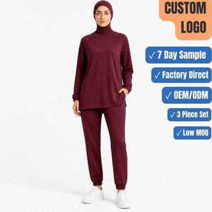 Elastic Cuff Tapered 260GSM 3 Piece Modest Jogger Set <b>Raglan</b> <b>Top</b> Hijab OEM Wholesale - Product Image 1
