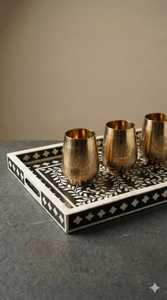 Elegant Classic Polished Double Tier Bone Inlay Tray Luxury Handmade Premium Quality Movable Decorative Dining <b>Table</b> - Product Image 4