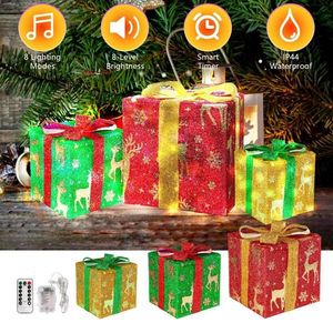 Set of 3 Lighted Christmas Gift Boxes 50 LED Christmas Box Decorations Ribbon Bows IP44 Waterproof for Xmas Present Ornament - Product Image 4