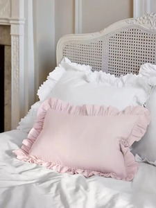 Luxury 100% Pure Linen Cushion Cover with Ruffle Edge <b>Soft</b> Breathable Solid Color <b>Pillow</b> Cases - Product Image 1