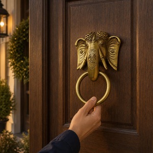 SHUBHAM Sonnette de porte éléphant doré en métal à fixation murale, anneau de sonnette décoratif irrégulier pour maison, ferme, villa - Product Image 5