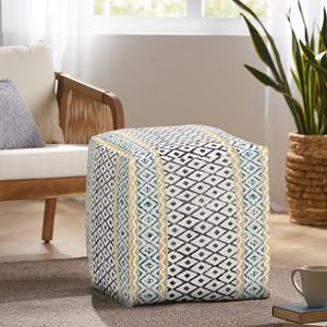 Poufs en coton modernes faits à la main avec une grande broderie personnalisée pour la décoration de salon extérieur à la maison - Product Image 3
