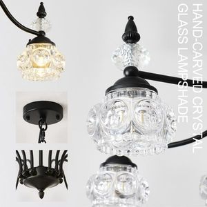 12-<b>Light</b> Black Vintage Crystal Chandelier Round Hanging Pendant Fixture for <b>Dining</b> Living Bedroom Farmhouse Style for Rooms - Product Image 5