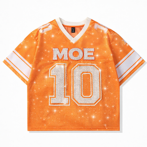 Camiseta de Fútbol Americano Personalizada con Logotipo OEM para Mujer, con Pedrería Brillante de Alta Calidad, Transpirable, Estilo Urbano - Product Image 3