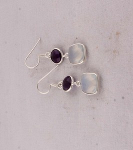 Pendientes de Piedras Naturales de Amatista y Opalita, Plata de Ley 925, Pendientes Colgantes con Gemas Facetadas, Joyería Hecha a Mano al por Mayor - Product Image 4