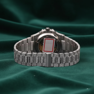 Pragalbh Reloj de Lujo de Dos Tonos en Oro Rosa, Totalmente Adornado con Moissanita, Cuarzo, Cristal de Shanghái, Estilo Hip-Hop, Ligero, de Acero Inoxidable y Zafiro 3 - Product Image 5