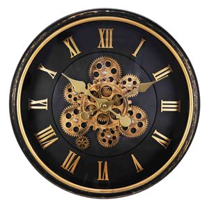 Moving gear wall <b>clock</b> 18 inch black metal finish plastic frame with silent big <b>Roman</b> numerals for home décor - Product Image 3