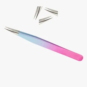 Juego de Pinzas para Pestañas de Acero Inoxidable de Precisión, Mango Degradado Rosa y Azul, Punta Suave, Antimagnéticas, Kaamir KI-LT-2752 para Pestañas - Product Image 3