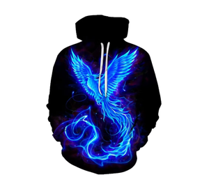 Sweat à capuche personnalisé avec impression graphique pour homme, streetwear bleu électrique, impression numérique 3D Phénix, molleton épais en coton, streetwear - Product Image 1
