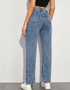 Jeans Mom de Mujer al por Mayor, Personalizados, de Tiro Medio, Estilo Japonés, Rectos, Transpirables, con Diseño de Puntos Desgastados - Product Image 4