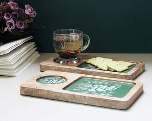 FWE Ensemble de plateaux de service design avec belle impression sur bois Plateau rectangulaire en gros en vrac pour hôtel et restaurant UtiliséPar FWE - Product Image 2