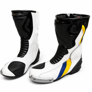 Botas de Motociclista de Cuero Blanco, Equipo de Protección para Motocicleta, Zapatos de Motociclista de Pista, Botas de Motociclista de Cuero de Diseño Personalizado para Hombre - Product Image 1