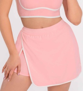 Women's Pink Sporty Mini <b>Skirt</b> <b>Elastic</b> Waist Solid Spandex Polyester Breathable Knitted All Seasons - Product Image 4