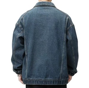 Custom Logo Vintage Wash <b>Ripped</b> <b>Black</b> <b>Jean</b> <b>Jacket</b> for <b>Men</b> Oversize Denim <b>Jacket</b> with Zipper Winter Style - Product Image 3