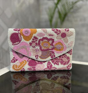 Premium embroidery clutch bag with floral motifs,handmade boho embroidered clutch purse India From INDIA - Product Image 1