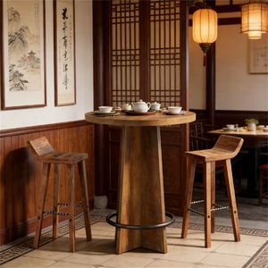 Wooden Tavern <b>Bar</b> Table with Storage Drawers <b>Small</b> Side Coffee Table - Product Image 3