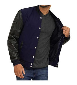 Veste de sport en laine pour homme de qualité supérieure avec manches en cuir, taille personnalisée, logo sur le devant, veste de sport d'hiver - Product Image 3