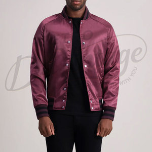 Chaqueta Varsity de Satén Color Granate para Hombre, Estilo Clásico de Béisbol, Chaqueta Bomber Casual con Botones a Presión, Estilo Letterman con Ribete Acanalado - Product Image 1