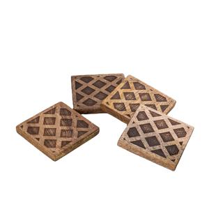<b>Wooden</b> <b>Square</b> Coaster Set of 4 with Iron Holder for Dining <b>Table</b> <b>Wooden</b> Bar Coasters for <b>Coffee</b> <b>Table</b> Kitchen - Product Image 1