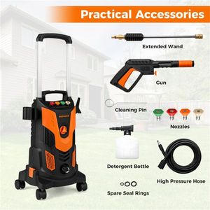 Idropulitrice Elettrica Arancione e Nera 2300 PSI, 1900W, Alta Potenza, 4 Ugelli a Connessione Rapida, Bottiglia per Sapone, per Autolavaggi - Product Image 6