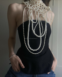 Luxurious Backless Pearl Halter Top Party Ready Pearl Bra <b>with</b> Necklace and <b>Panties</b> - Product Image 2