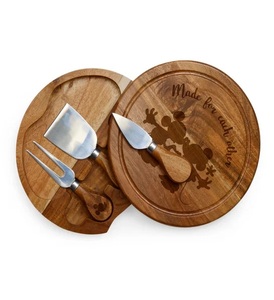 Juego de Tabla de Quesos Personalizada de Madera de Acacia con Cuchillos de Queso de Acero Inoxidable, Plato Redondo Grabado para Servir Charcutería, Regalo - Product Image 3