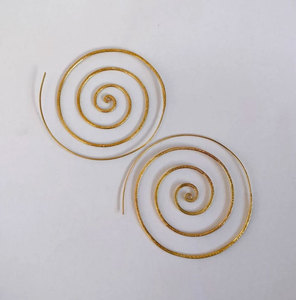 Handmade Gold Spiral Hoop Earrings <b>Large</b> Hammered Metal Cutout Boho Statement Ethnic Jewelry <b>Gift</b> Customized <b>Gift</b> <b>Box</b> Wholesale - Product Image 2