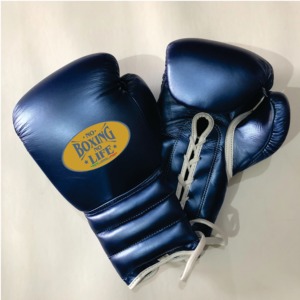 No Boxing No Life Boxing Gloves Blue Leather <b>Lace</b>-Up Training Gear for Adults Full Finger - Product Image 1
