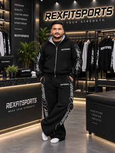 Ensemble survêtement personnalisé pour homme, imprimé DTF, sweat à capuche zippé oversize et pantalon de jogging large, logo personnalisé, streetwear, OEM, marque privée - Product Image 1