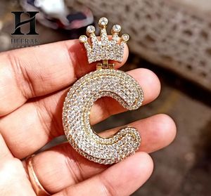 Pendentif Lettre Bulle Couronne de Roi Luxe Entièrement Sertie de Diamants, Collier Initial Personnalisé pour Vente en Gros de Bijoux - Product Image 2