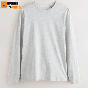 High Quality Full Sleeve Shirt for Men 100% Cotton Plain Grey Clothes Fashion Men's Breathable Round Neck Long Sleeve T-shirt - Product Image 1