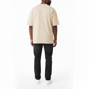 เสื้อยืดคอกลมแขนสั้นทรงโอเวอร์ไซส์ผ้าฝ้ายสีพื้นสำหรับผู้ชาย สไตล์ลำลอง - Product Image 3