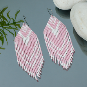 Handmade Women's Colorful Seed <b>Bead</b> Drop Long Fringe Beaded Trending Customizable Classic earrings - Product Image 4