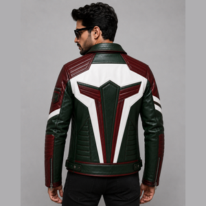 Customized Men's Bomber Leather Jacket with <b>Stand</b> Collar and Front Logo Canvas Fabric <b>Motor</b> <b>Bike</b> Style - Product Image 2