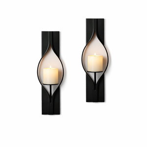 Ensemble de appliques murales modernes en métal noir avec porte-bougie en verre ambré, design minimaliste haut, éclat chaleureux, accent de décoration intérieure élégant - Product Image 4