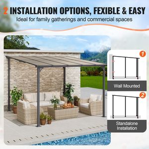 Pergola autoportante murale 10 x 10 en polycarbonate rigide résistant aux UV, avec structure en métal, pour patio, auvent et gazebo - Product Image 4