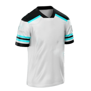 Maillot de football blanc pour homme à col en V avec rayures bleues et noires, manches courtes, en polyester respirant et anti-transpiration - Product Image 6