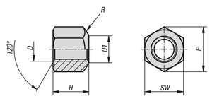 K0702 HEXAGON NUT 1.5XD HIGH DIN6330, M08, SW=13, สแตนเลส A4 70 แบบเงา - Product Image 5